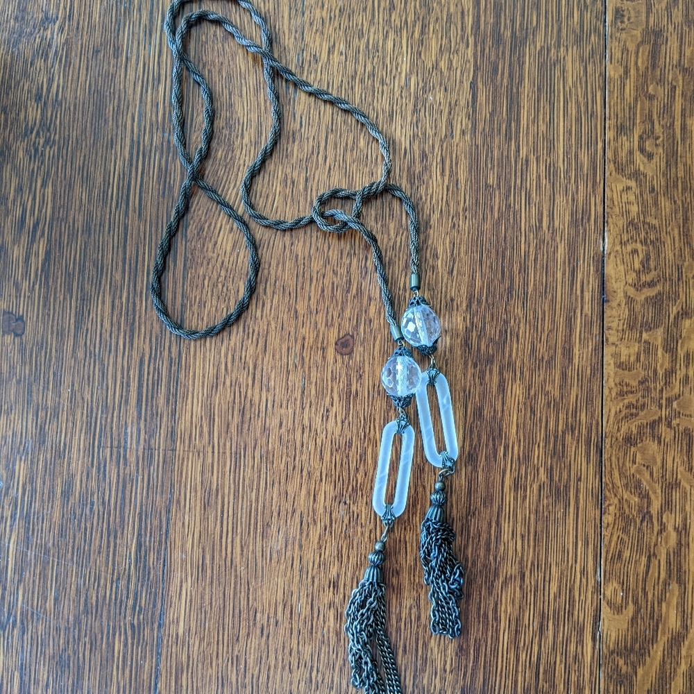 Necklace Lariat-style Mixed-Metal Rope with Glass and Tassel Ends